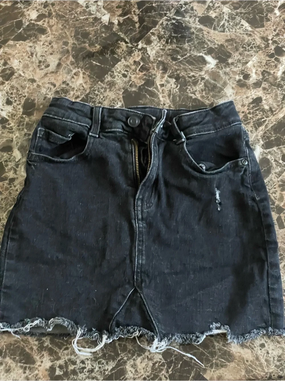 Black Distressed Denim Mini Skirt
